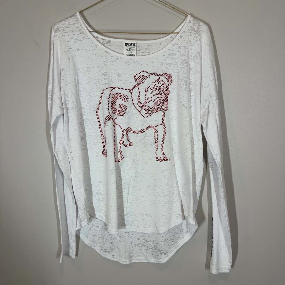 VS PINK Georgia Bulldogs Long Sleeve Shirt Rhinestone Burnout Size Small